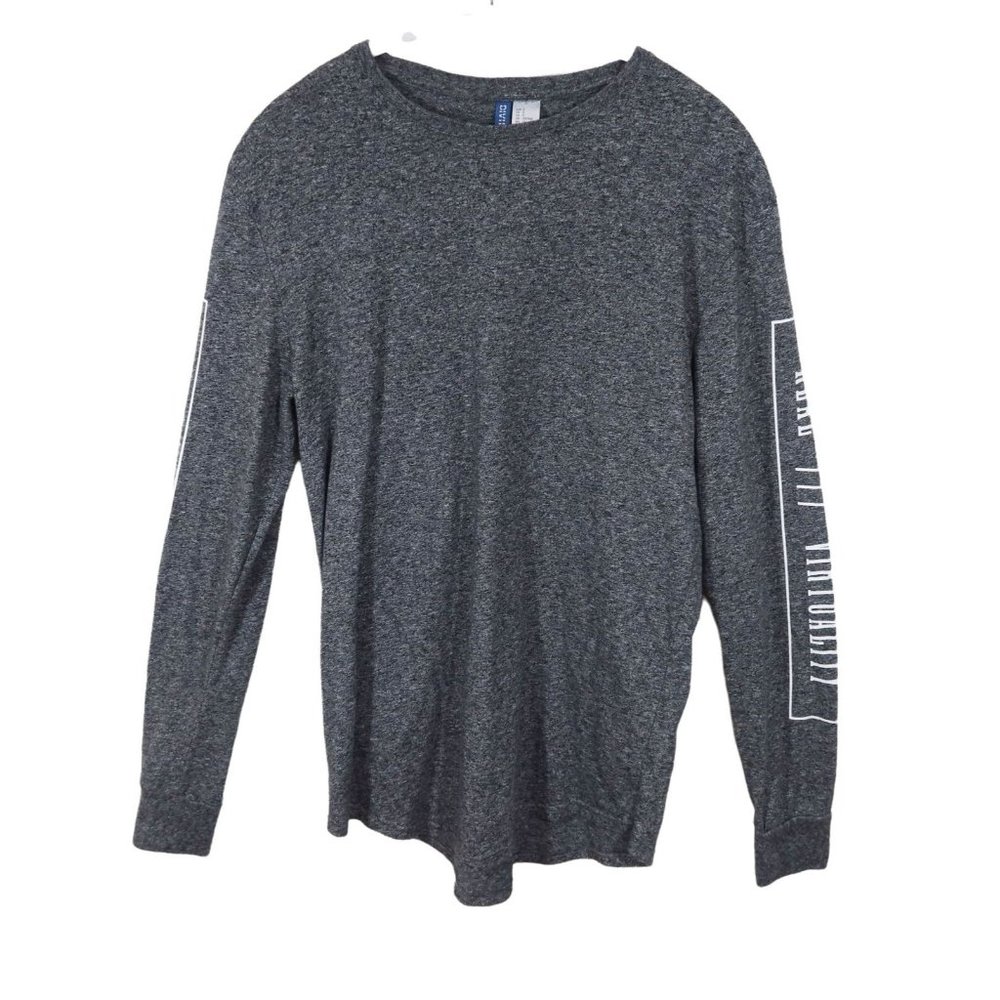 4/$25 DIVIDED H&M Size S Gray Virtual Reality Long Sleeve Graphic Tee T Shirt